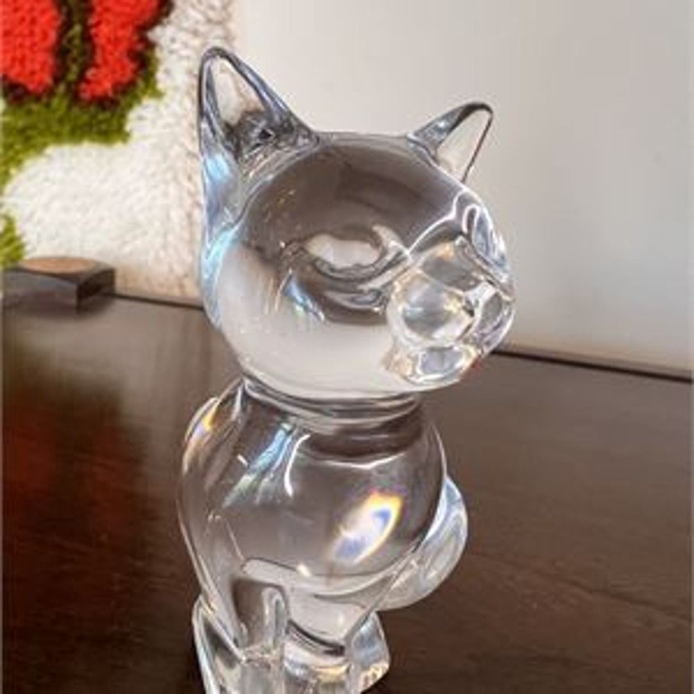 Daum France Crystal Cat Figurine Paperweight Signed Art Glass Made in France